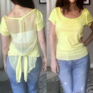Anthropologie Yellow Sheer Tie Back T- shirt